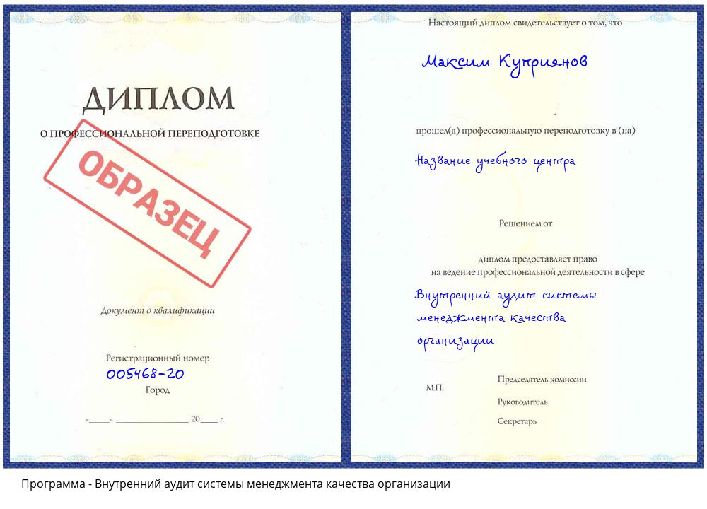 Внутренний аудит системы менеджмента качества организации Киселевск