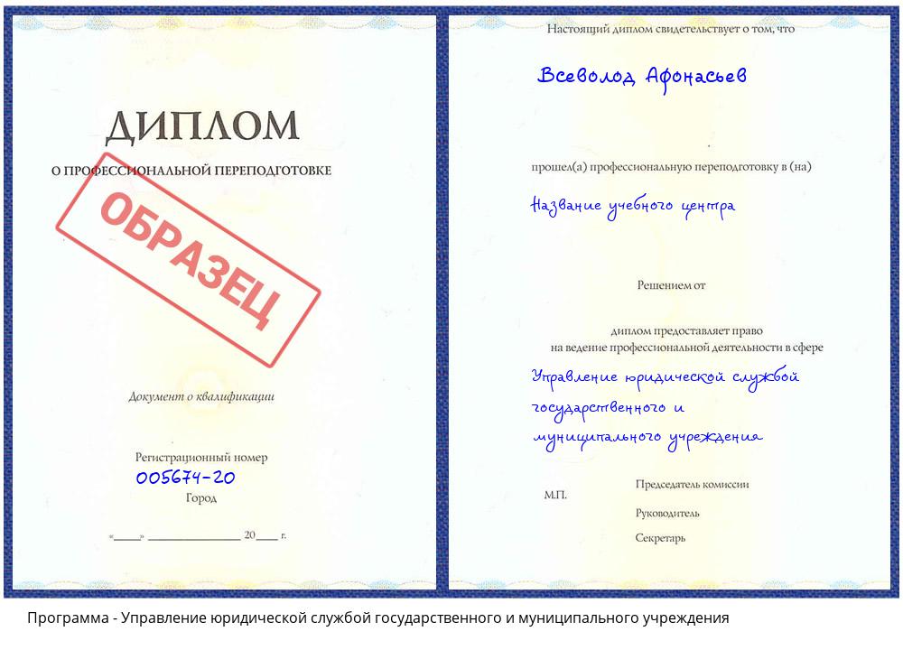 Управление юридической службой государственного и муниципального учреждения Киселевск