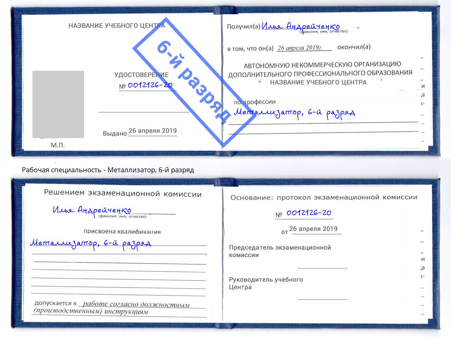 корочка 6-й разряд Металлизатор Киселевск