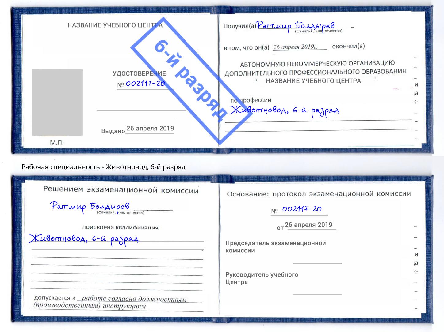 корочка 6-й разряд Животновод Киселевск