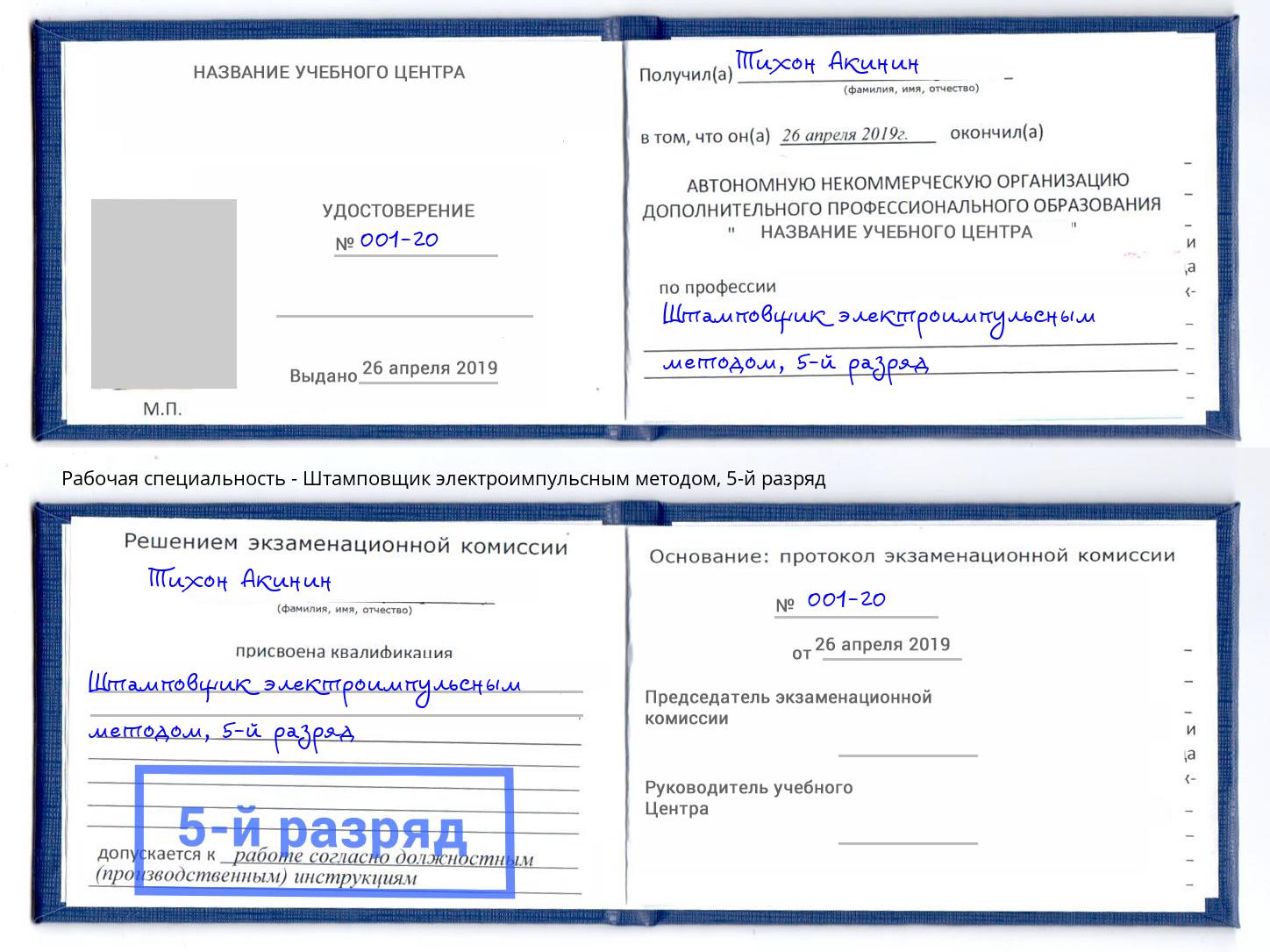 корочка 5-й разряд Штамповщик электроимпульсным методом Киселевск