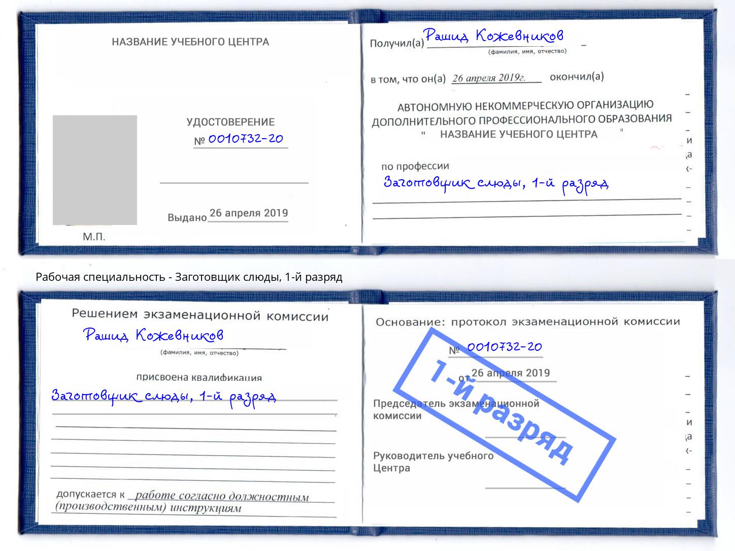 корочка 1-й разряд Заготовщик слюды Киселевск