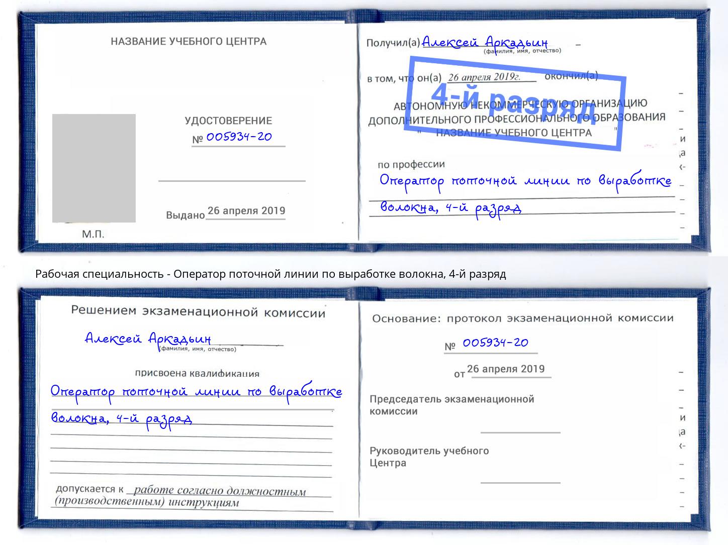 корочка 4-й разряд Оператор поточной линии по выработке волокна Киселевск