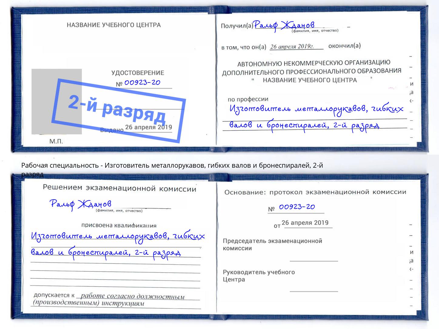 корочка 2-й разряд Изготовитель металлорукавов, гибких валов и бронеспиралей Киселевск